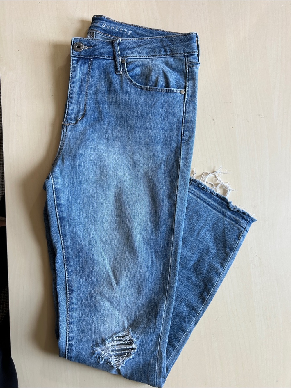 Articles Of Society Light Blue Distressed Cropped Jeans